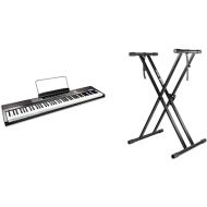 RockJam 88-Key Beginner Digital Piano, Black & Xfinity Heavy-Duty, Double-X, Pre-Assembled, Infinitely Adjustable Piano Keyboard Stand with Locking Straps