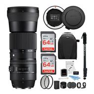 Sigma 150-600mm f/5-6.3 Contemporary DG OS HSM Lens for Nikon DSLR Cameras with USB Dock, Backpack, 67-inch Monopod, Two 64GB SD Cards, and Accessories Bundle (8 Items)