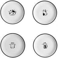 [아마존베스트]WAIT FLY 5 Inches Funny Dog and Cat Pattern with Brush Strokes Ceramics Seasoning Dishes/Tea Bag Holders/Ketchup Saucer/Appetizer Plates/Seasoning Dipping Bowls, Set of 4