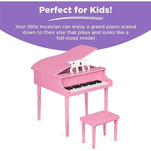  [아마존베스트]Best Choice Products Kids Classic Wooden 30-Key Mini Grand Piano Musical Instrument Toy w/ Piano Lid, Bench, Foldable Music Rack, Song Book, Note Stickers, Enamel Finish - Black