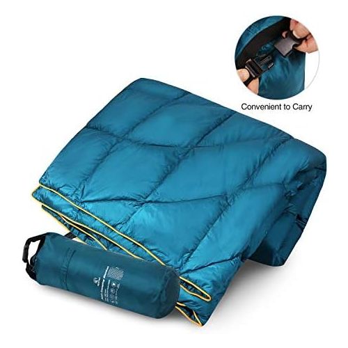  REDCAMP Down Camping Blanket, Packable Down Blanket Water Resistant Warm and Lightweight for Camping Hiking, 650 Fill Power, Blue/Black