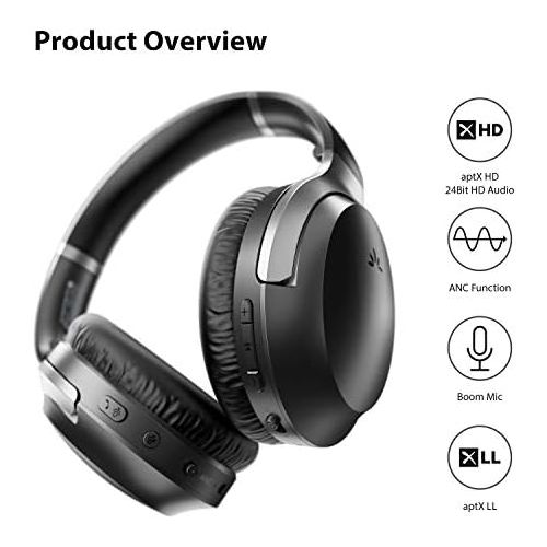  [아마존베스트]Avantree Aria Pro aptX-HD 24 Bit Hi-Fi Bluetooth 5.0 Active Noise Cancelling Headphones, Wireless Over Ear ANC Headset with Boom Microphone for Clear Calls, aptX Low Latency for TV