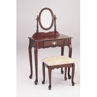 ACME Queen Anne Style Cherry Finish Wood Vanity Set w/Mirror & Stool