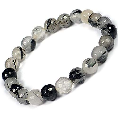  [아마존베스트]Reiki Crystal Products Black Rutile Bracelet Diamond Cut 8 mm for Reiki Healing Crystal Bracelet for Unisex (Colour: Black)
