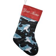 customjoy Blue Sharks Galaxy Personalized Christmas Stocking Name Socks Xmas Tree Fireplace Hanging Decoration 17.52 x 7.87 Inch