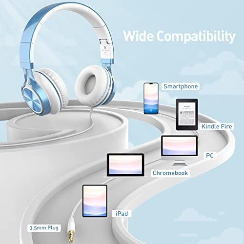  [아마존베스트]AILIHEN MS300 Headphones with Cable Foldable Stereo On Ear Wired Headset 3.5 mm for Android Smartphone Laptop Tablet PC Computer (Blue)