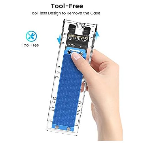  ORICO Tool-Free USB 3.1 Type-C to M.2 SATA SSD External Enclosure Adapter, Support NGFF(SATA Based) M.2 2280 2260 2242 2230 SSD Enclosure Adapter-(TCM2F, Blue)
