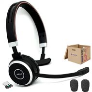 Global Teck Worldwide Jabra Evolve 65 Bluetooth Mono MS Headset - Compatible with Voice, Video App, PC, Mac - Teams, Zoom, Webex, Meet and More, with Global Teck Microphone Cushions, 6593-823-309 (Carto