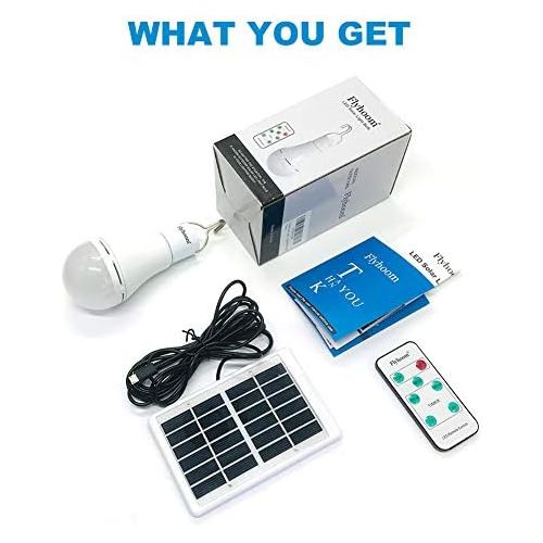  Flyhoom Portable Solar Light Bulb with Remote, 180LM, 4 Light Modes, Rechargeable Solar LED Bulb for Indoor, Camping, Emergency