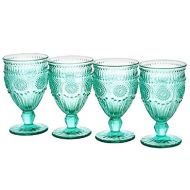 The Pioneer Woman Adeline Embossed 12-Ounce Footed Glass Goblets, Set of 4 (Turquoise) (PACK OF 2)