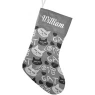 CUXWEOT Personalized Cartoon Cat Gray Christmas Stocking Customize Name Decor for Xmas Tree Fireplace Hanging Party 17.52 x 7.87 Inch