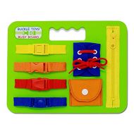 Buckle Toys Busy Board - Learning Activity Toy - Develop Motor Skills and Problem Solving - Learn to Tie Shoes - Easy Travel Toy