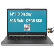 HP 14 Thin & Light High Performance Laptop, HD Micro-Edge Display, 10th Gen Intel Dual-Core i3-1005G1 ( i5-7200U) 8GB RAM 128GB M2 SSD Type-C Webcam Win 10 (Silver) + HDMI Cable