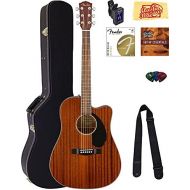 Fender CD-60SCE Dreadnought Acoustic-Electric Guitar - All Mahogany Bundle with Hard Case, Tuner, Strap, Strings, Picks, Austin Bazaar Instructional DVD, and Polishing Cloth