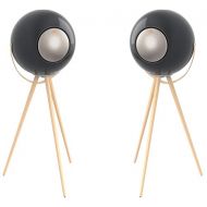 Ivation EUPHO E3 Bluetooth Spherical Wireless Speakers (Black) with Solid Wood Removable Legs (2 Pack)