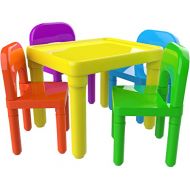 [아마존베스트]OxGord Kids Activity Table and Chairs Set - Toddler Activity Chair Best for Toddlers Reading, Train, Art, Crafts, Play-Room (4 Childrens Seats with 1 Table Sets) Little Kid Children Furni