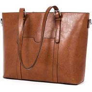 [아마존베스트]BROMEN Women Briefcase 15.6 inch Laptop Tote Bag Vintage Leather Handbags Shoulder Work Purses Oil Wax Brown
