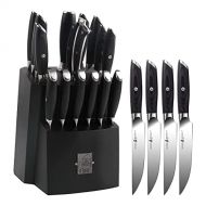TUO Kitchen Knife Set 17 pcs & Steak Knife Set 4 pcs, Built in Straight and Serrated Steak Knife for Family Dinner, German HC Steel with Pakkawood Handle FALCON SERIES Gift Box I