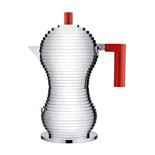  Alessi MDL02/3RFM Pulcina Espressomaschine - Gussaluminium. Griff und Knopf - PA, rot. Magnetboden - 3 Tassen