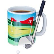 Relaxdays Golftasse mit Schlager, Putter mit Kugelschreiber, 2 Golfballe, lustiges Golfgeschenk, Golf Kaffeetasse, bunt