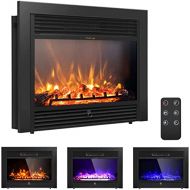 COSTWAY Electric Fireplace 28.5-Inch Wide, 750W/1500W Wall Recessed and Freestanding Fireplace with 3 Flame Colors, 5 Brightness Settings, 8 H Timer, Remote Control, Fireplace Heat