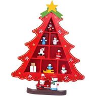 Newmind Wooden Christmas Tree Ornaments Window Shop Display Miniature Holiday Decoration Shelf Fireplace Happy New Year Merry Christmas Home Festival Creative - Red