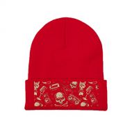 GERCASE Retro Heavy Metal Rock Repeat Pattern Red Beanie Adults Unisex Men Womens Kids Cuffed Plain Skull Knit Hat Cap