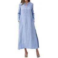 WWricotta Womens Kaftan Cotton Long Sleeve Plain Casaul Oversized Maxi Long Shirt Dress