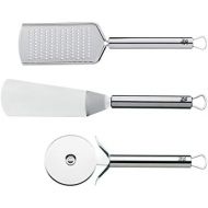 WMF pizza set, 3 pieces, pizza cutters, angled palette, cheese grater, Cromargan, stainless steel, partially matted, dishwasher-safe