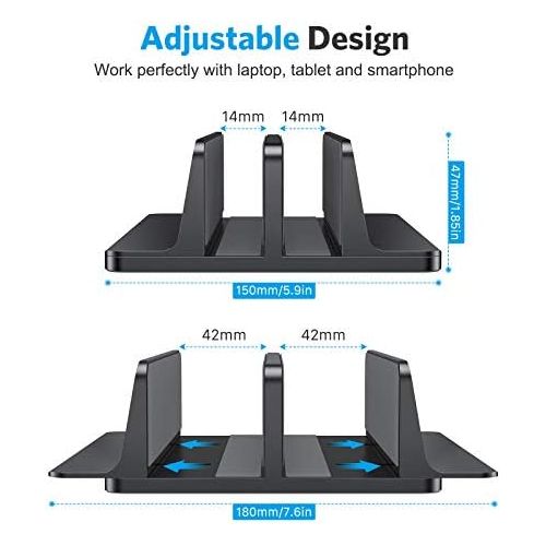  [아마존베스트][Latest Version] Omoton Adjustable Vertical Laptop Stand, Double Space Stand for All Tablets and Notebooks - Perfect for MacBook, Lenovo and Other, Double Space, Black