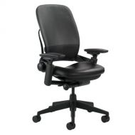 Steelcase Leap Office Chair - Black Leather with Polished Aluminum Base