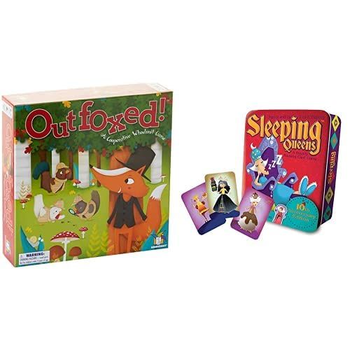  Gamewright Outfoxed! A Cooperative Whodunit Board Game for Kids 5+, Multi-Colored, Standard, Model Number: 418 & ueens 10th Anniversary Tin Card Game
