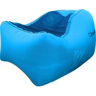 CleverMade Inflatable Lounger Air Chair: Lightweight Recliner Style AirChair, Portable Outdoor Beach Chair with Carry Bag, Ground Stakes, and Storage Pockets, Blue