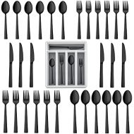[아마존베스트]LIANYU 20-Piece Black Silverware Set with Tray, Stainless Steel Square Flatware Cutlery Set for 4, Black Eating Utensils for Home Restaurant, Dishwasher Safe, Mirror Finished