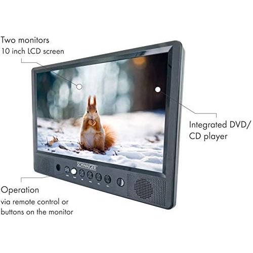  Schwaiger 716474 Portable DVD/CD Player | 10 Inch Screen | 1 Remote Control | SD/USB | With Stand | With Mounting Material for Car