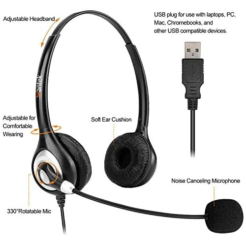  [아마존베스트]USB Headset Stereo with Noise Cancelling Microphone and Volume Control, Wantek UC Business Headphones for Skype, SoftPhone, Call Center, Crystal Clear Chat, Super Light, Ultra Comf