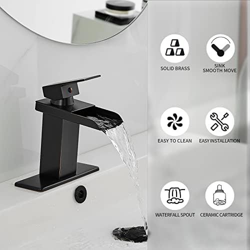  BWE Oil Rubbed Bronze Waterfall Bathroom Faucet Single Handle One Hole Deck Mount Lavatory
