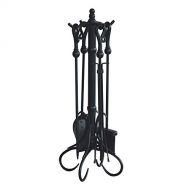 Uniflame F1742 Black 5 Piece Ornate Fireset with Horse-Shoe Handles