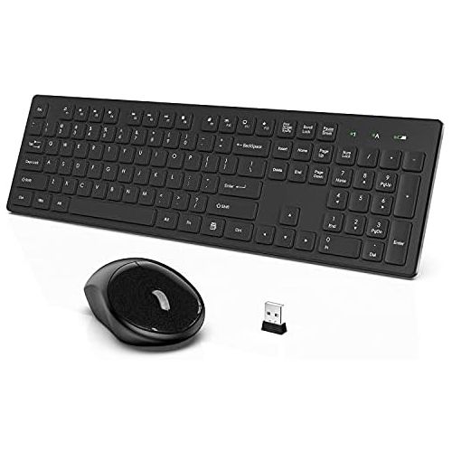  Wireless Keyboard and Mouse, WisFox Full-Size Wireless Mouse and Keyboard Combo, 2.4GHz Silent USB Wireless Keyboard Mouse Combo for PC Desktops Computer, Laptops, Windows (Black)