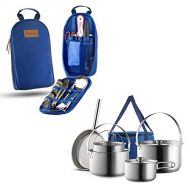 Wealers 11 Piece Camp Kitchen Cooking Utensil Set Travel Organizer Grill Accessories Portable Compact Gear with Camping Cookware Set 304 Stainless Steel 8 Piece Pots & Pans Open Fi