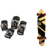 Quest Super Cruiser Artisan Bamboo Longboard Skateboard, 44 and Mongoose BMX Bike Gel Knee and Elbow Pads