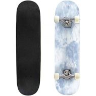 BNUENMEE Classic Concave Skateboard for Boys Girls Beginners, Seamless tie dye Pattern of Indigo Color on White Silk Hand Painting Standard Skateboards 31x 8 Extreme Sports Outdoor