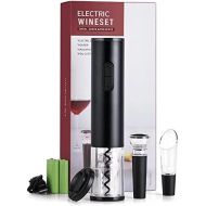 [아마존베스트]CIRCLE JOY Electric Wine Bottle Openers Set -- Automatic Corkscrew Opener Battery Powered Motorized Cordless Puller Combo with Foil Cutter Vacuum Stopper Wine Aerator Pourer , Blac