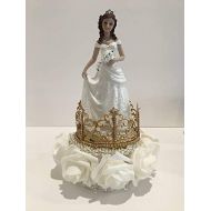 Onlinepartycenter Crown Princess Girl Figurine On Gold Crown With Flowers Cake Topper Decoration For Sweet 16 Birthday Quinceanera Decor 10 H