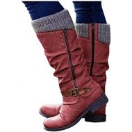 [아마존베스트]ZBYY Womens Knee High Boot,Winter Warm Side Zipper Knee High Riding Boots Low Heel Buckle Mid Calf Fashion Boots
