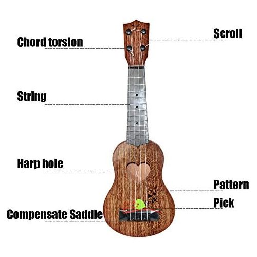  [아마존베스트]Wolfsport 39x12x3.5cm kids toys Mini guitar Beginner Classical Ukulele Guitar Educational Musical Toy for Kids Funny musicales (Brown)