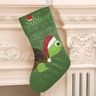 XOZOTY Personalized Christmas Stocking Turtle Christmas Hat Custom Name Socks Xmas Tree Fireplace Hanging Party Decor Gift 17.52 x 7.87 Inch