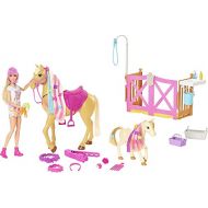 Barbie Groom n Care Horses Playset Doll (Blonde 11.5-in), 2 Horses & 20+ Grooming and Hairstyling Accessories, Gift for 3 to 7 Year Olds [Amazon Exclusive]