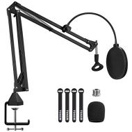 Microphone Arm Stand, TONOR Adjustable Suspension Boom Scissor Mic Stand with Pop Filter, 3/8 to 5/8 Adapter, Mic Clip, Upgraded Heavy Duty Clamp for Blue Yeti Nano Snowball Ice an