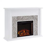 SEI Furniture Hebbington Carrara Marble Tiled Electric Fireplace, White/Gray